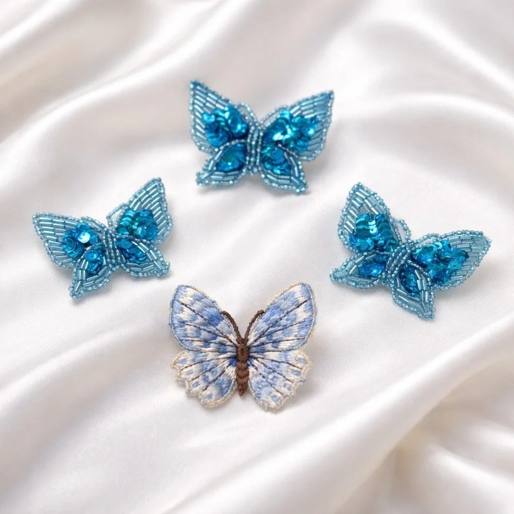 Vtg Flying Butterfly Beaded Sequined & Embroidered Sew-On Applique Craft Patches